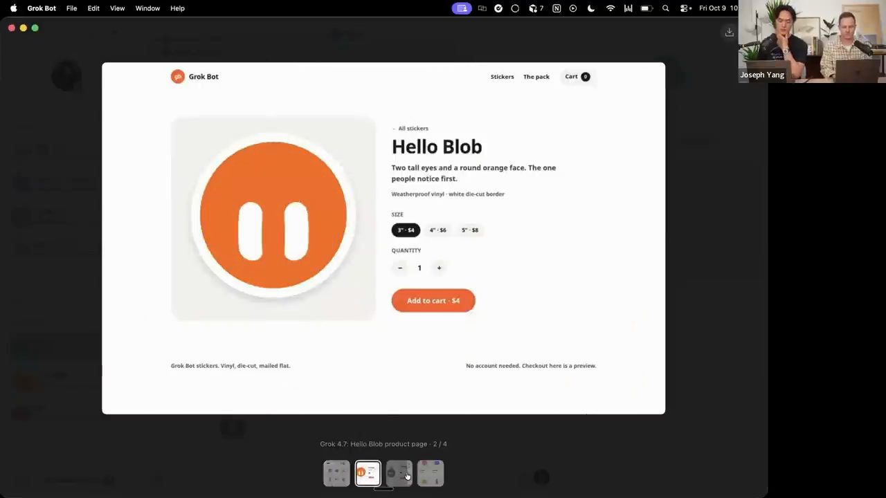 Trang sản phẩm Hello Blob do Grok 4.7 dựng