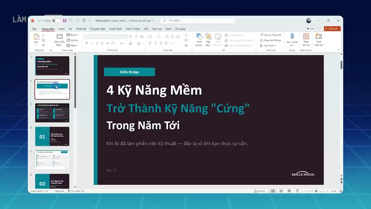 Bộ slide PowerPoint 4 Kỹ Năng Mềm Trở Thành Kỹ Năng Cứng Trong Năm Tới, theo màu Skills Bridge