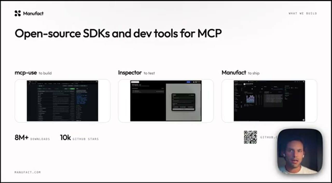 Slide Open-source SDKs and dev tools for MCP: mcp-use, Inspector, Manufact