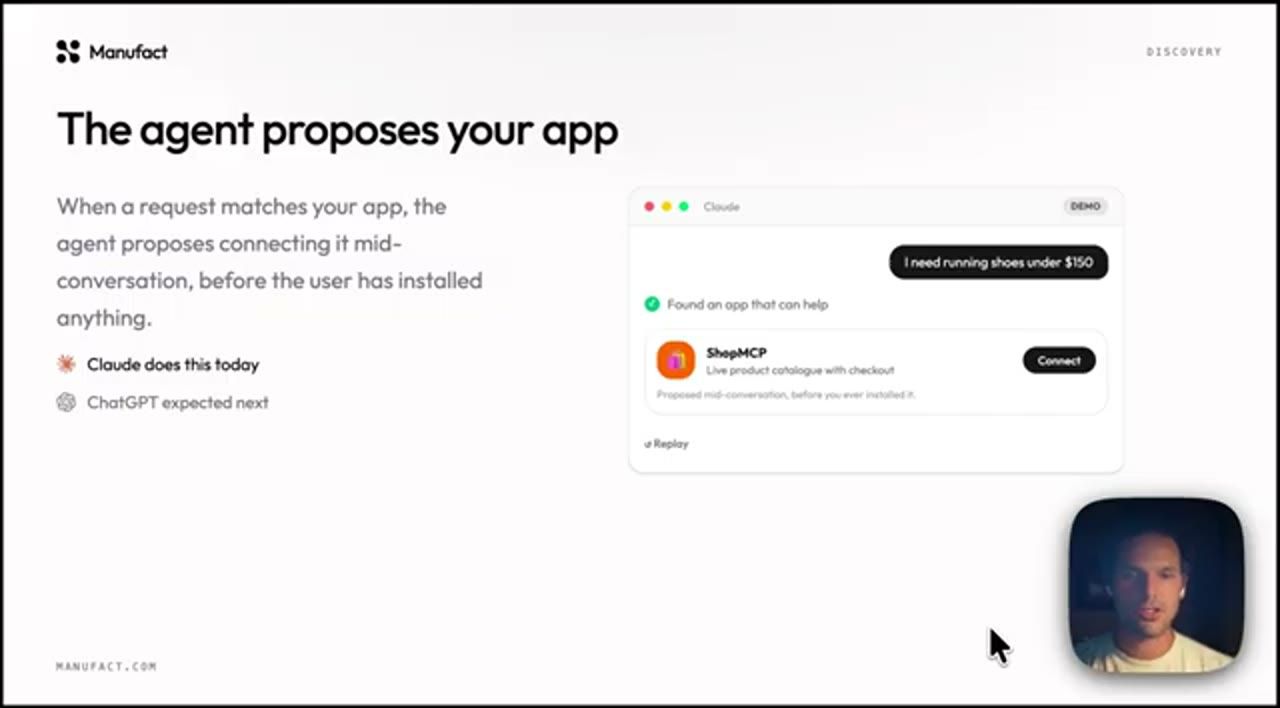 Slide The agent proposes your app: Claude đề xuất connect ShopMCP giữa cuộc chat