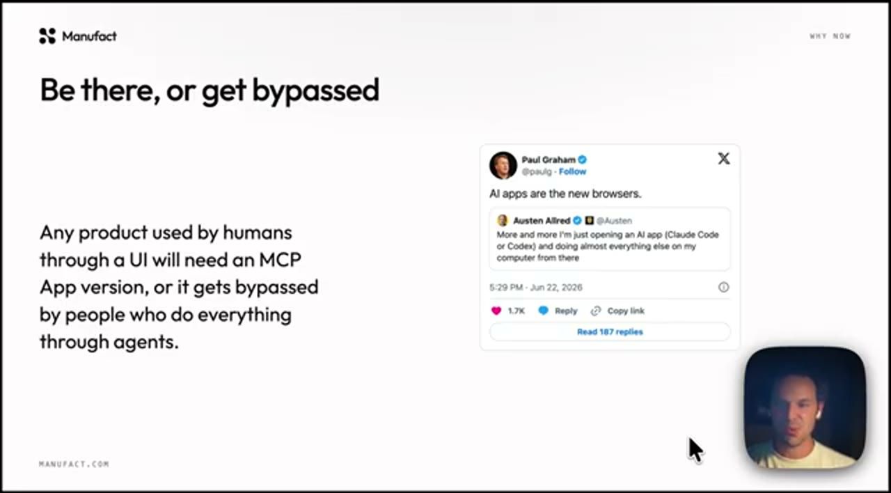 Slide Be there, or get bypassed với tweet của Paul Graham AI apps are the new browsers