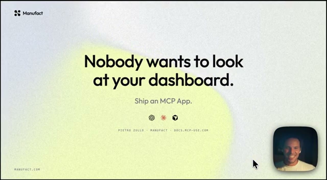 Slide kết Nobody wants to look at your dashboard. Ship an MCP App.