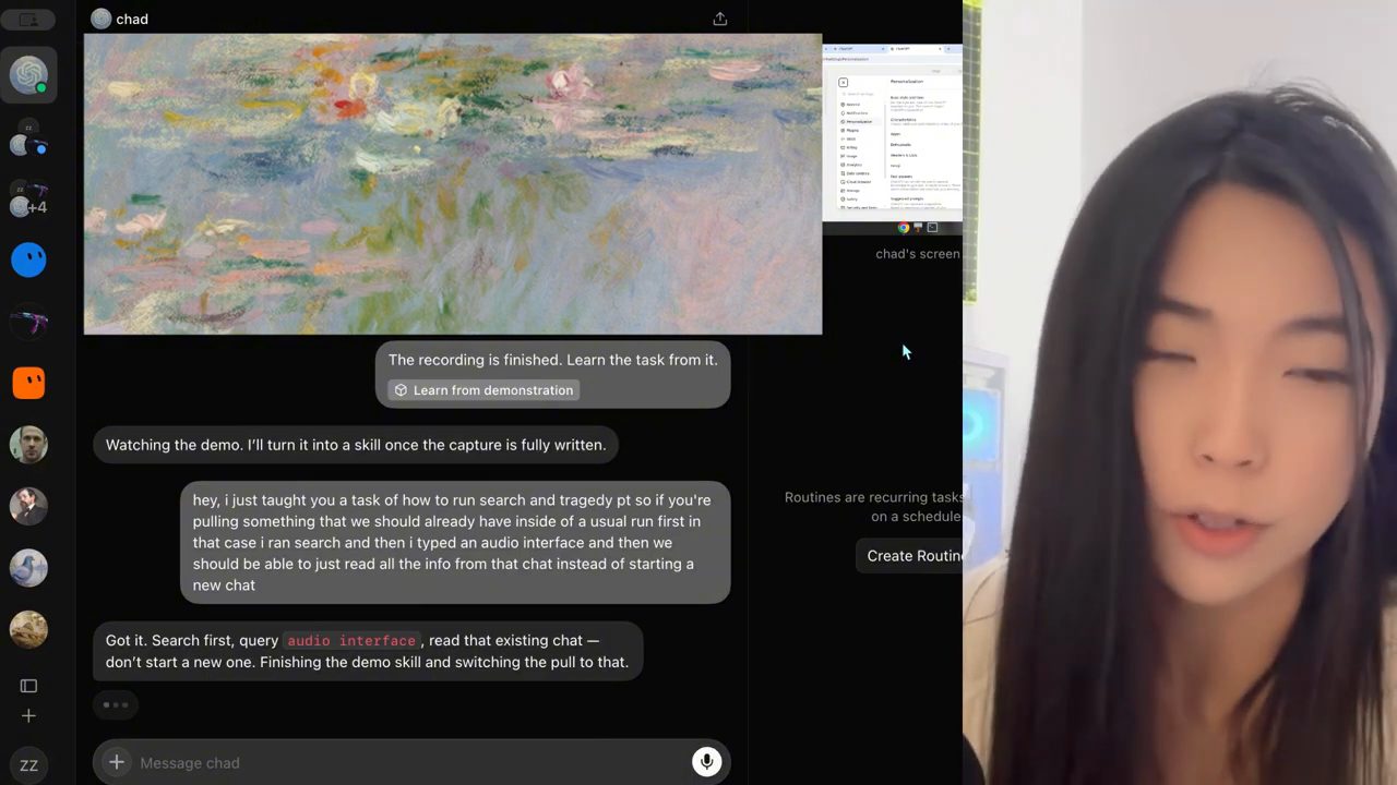 Cuộc chat với bot chad: Learn from demonstration, rồi Helena dặn chạy search trong ChatGPT trước
