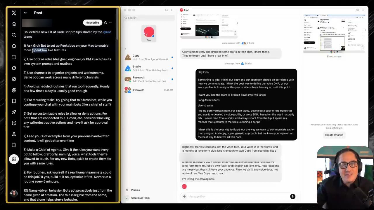 Prompt về voice DNA gửi cho Elon và câu trả lời đề xuất cách lấy dữ liệu