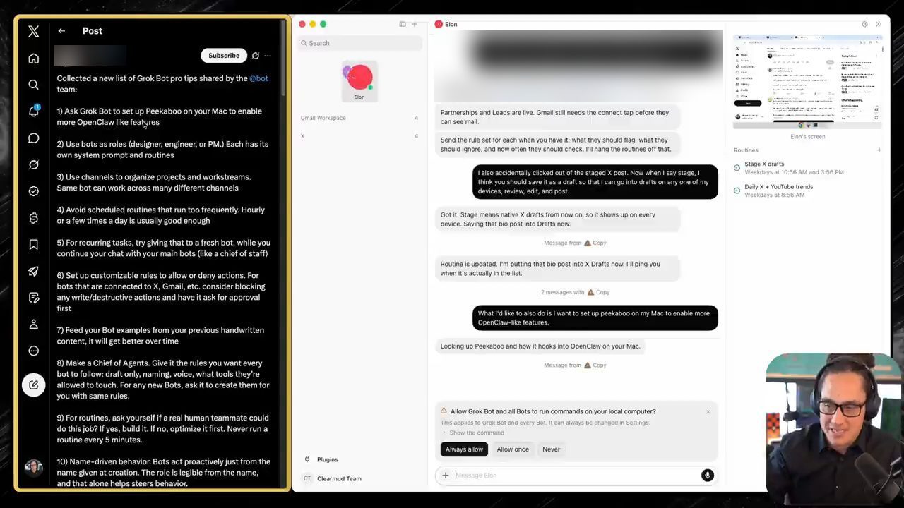 Hộp thoại hỏi cho phép Grok Bot và mọi bot chạy lệnh trên máy tính local
