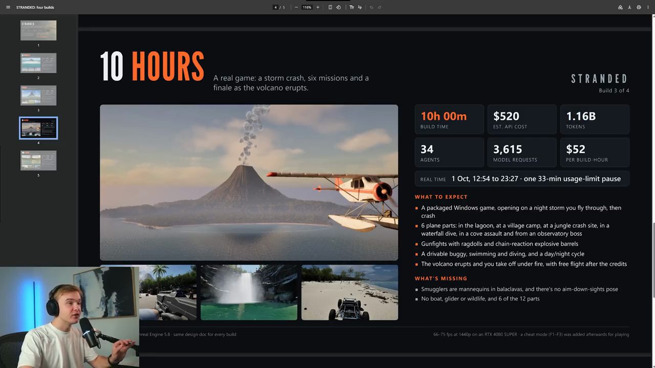Slide 10 HOURS: ảnh núi lửa đang bốc khói và thủy phi cơ, các ô số liệu và danh sách
