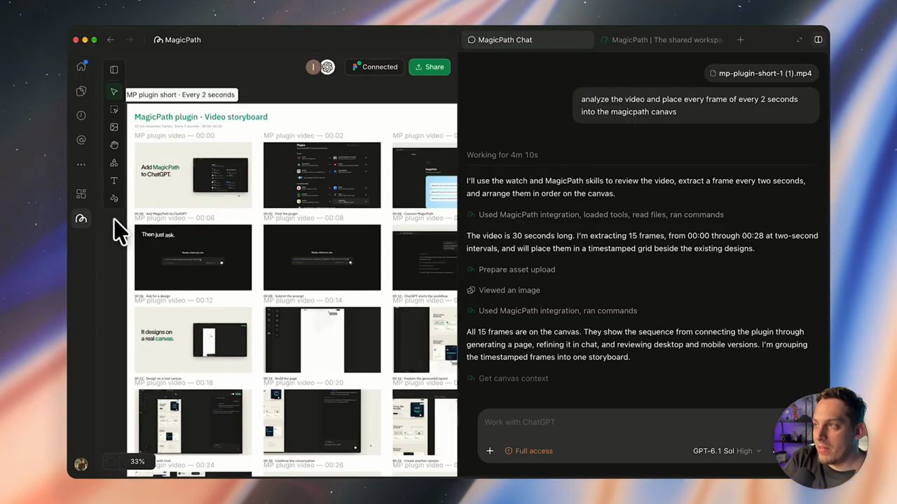 Storyboard MagicPath plugin Video storyboard trên canvas với các frame theo mốc hai giây