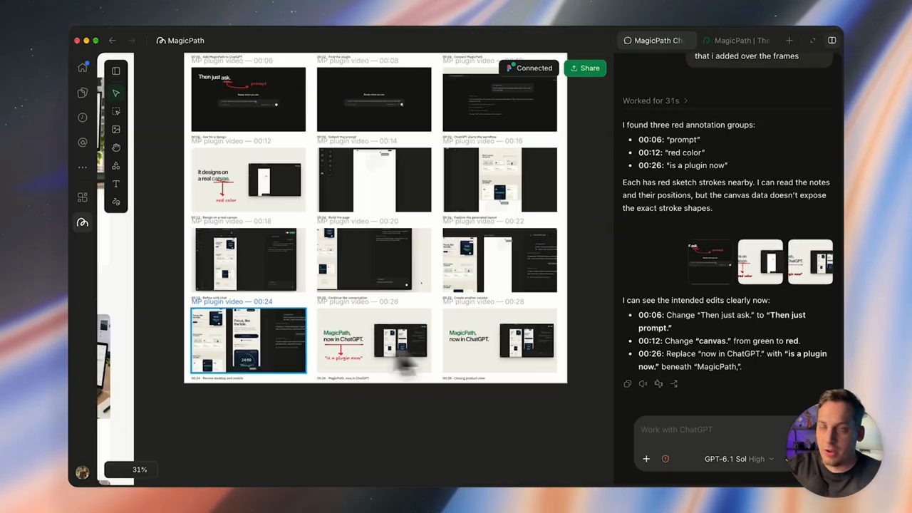 Storyboard có ghi chú đỏ, khung chat liệt kê ba nhóm annotation và các chỉnh sửa tương ứng