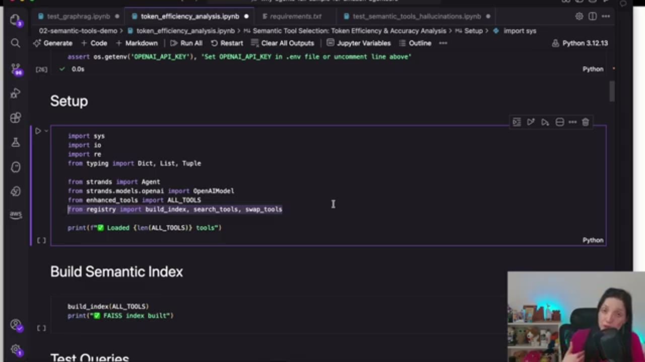Notebook phần Setup: import Agent, OpenAIModel, ALL_TOOLS và build_index, search_tools, swap_tools