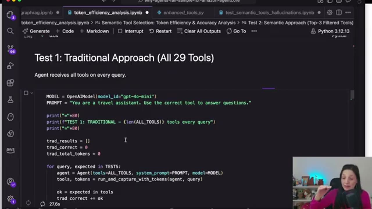 Test 1: Traditional Approach (All 29 Tools), mỗi query tạo một agent mới với ALL_TOOLS