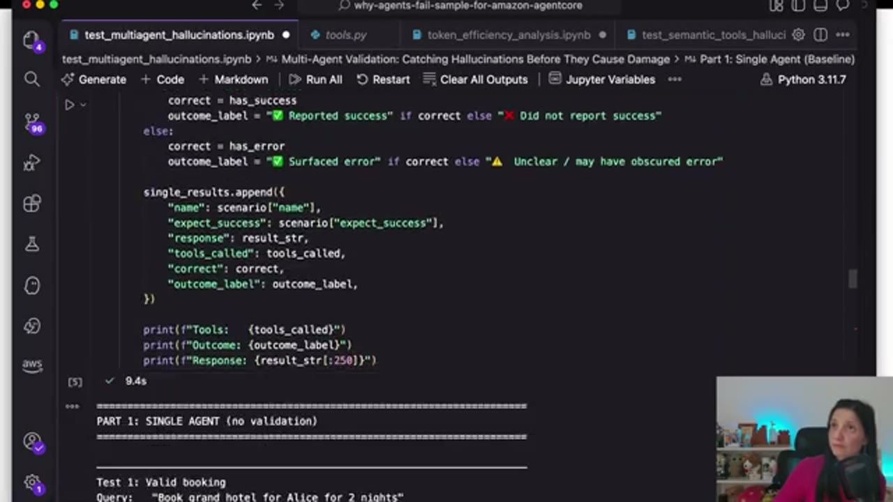 Phần 1 Single Agent (no validation): code chấm điểm Reported success hoặc Surfaced error