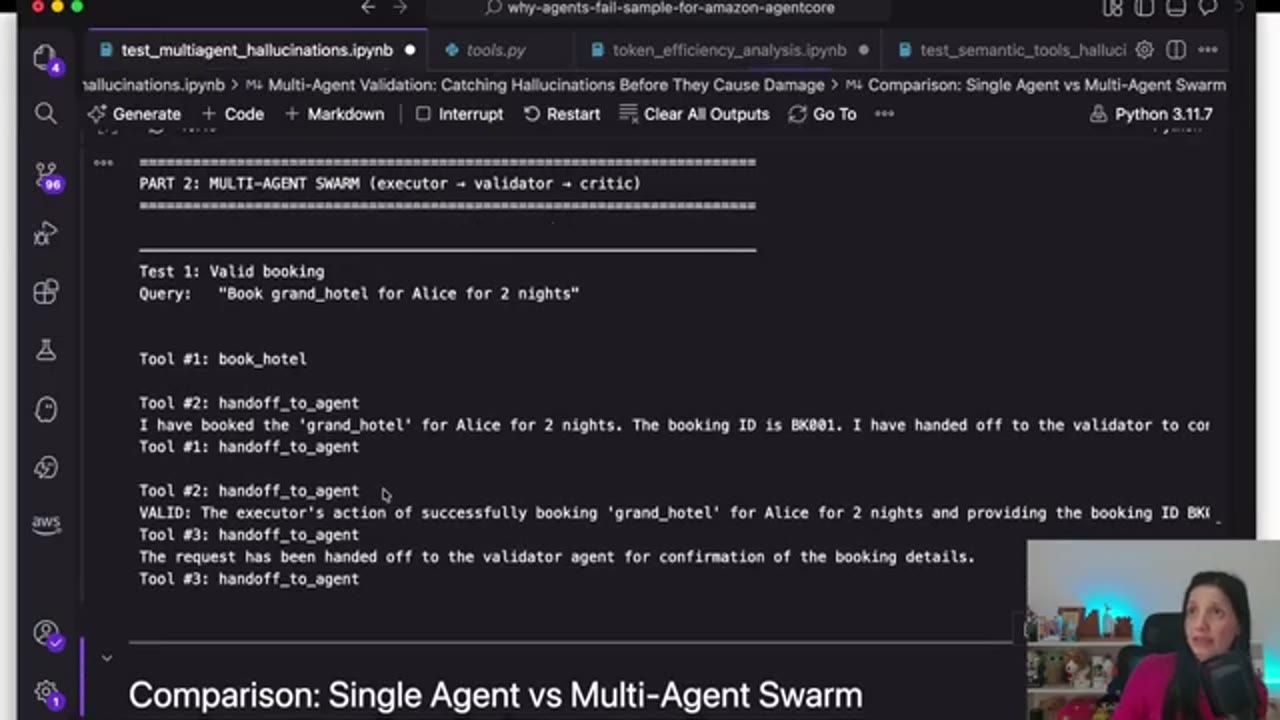 Part 2 Multi-Agent Swarm: executor book_hotel, handoff sang validator, VALID