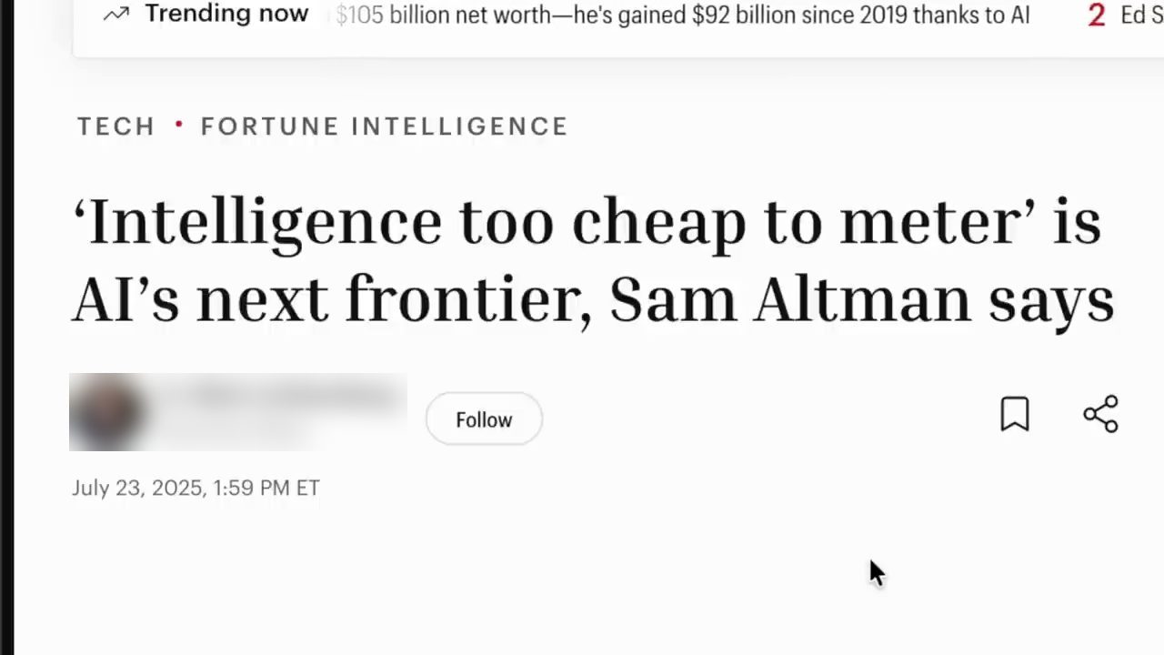 Tiêu đề bài Fortune: Intelligence too cheap to meter is AI's next frontier, Sam Altman says