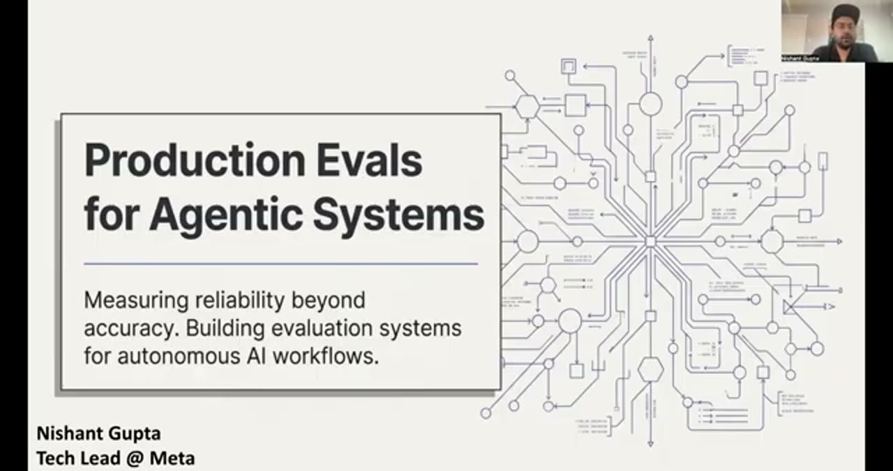 Slide tiêu đề Production Evals for Agentic Systems, Nishant Gupta, Tech Lead @ Meta