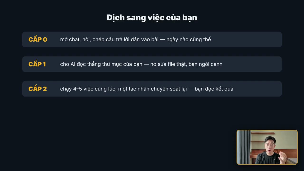 Bảng Dịch sang việc của bạn với ba dòng Cấp 0, Cấp 1, Cấp 2