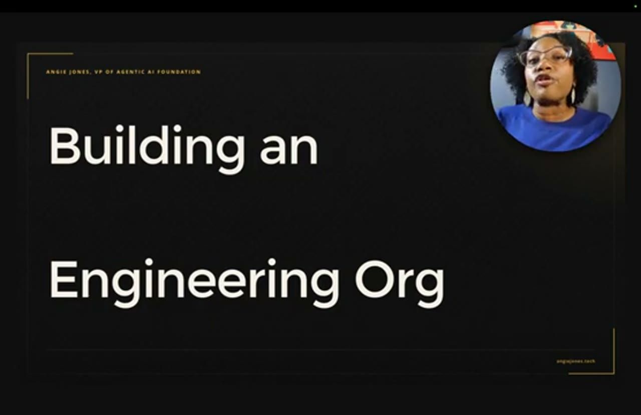 Slide tiêu đề Building an Autonomous Engineering Org, Angie Jones góc phải