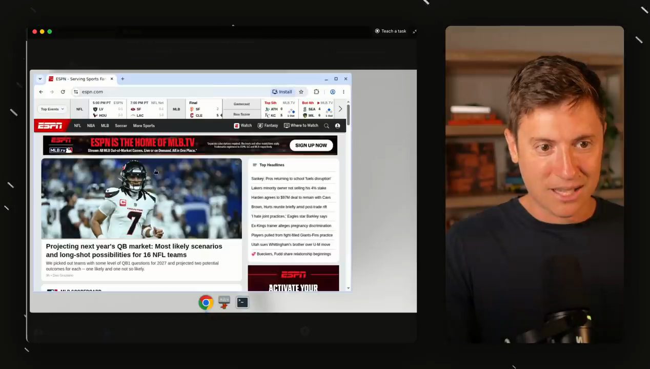 Computer trên cloud của Barry đang mở trang ESPN