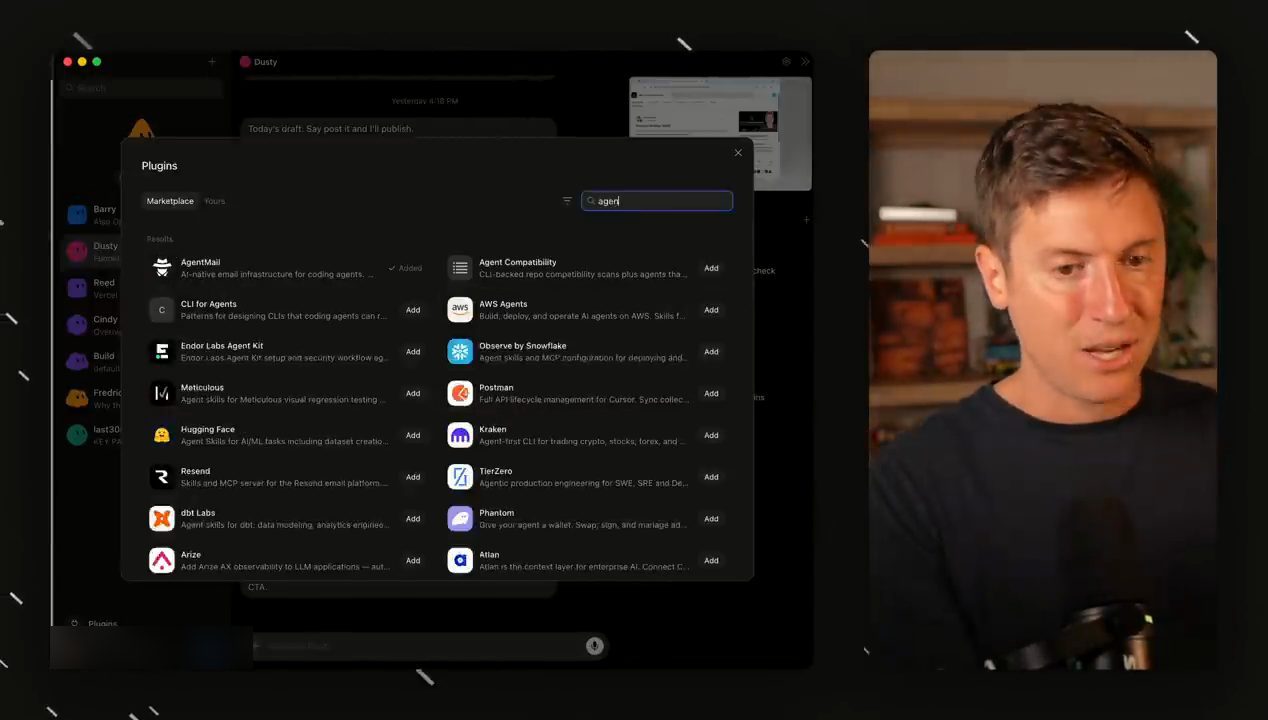 Tìm plugin AgentMail trong Marketplace của Grok Bot