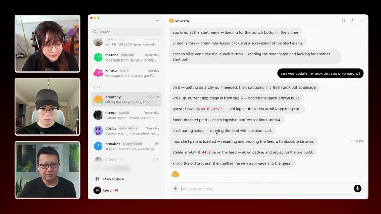 Chat với bot omarchy: cập nhật app Grok Bot trong máy ảo Omarchy lên bản arm64 mới