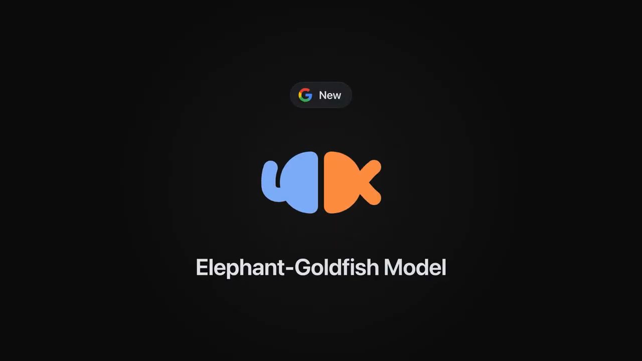 Logo Elephant-Goldfish Model: nửa con voi màu xanh và nửa con cá vàng màu cam, phía trên có nhãn Google New