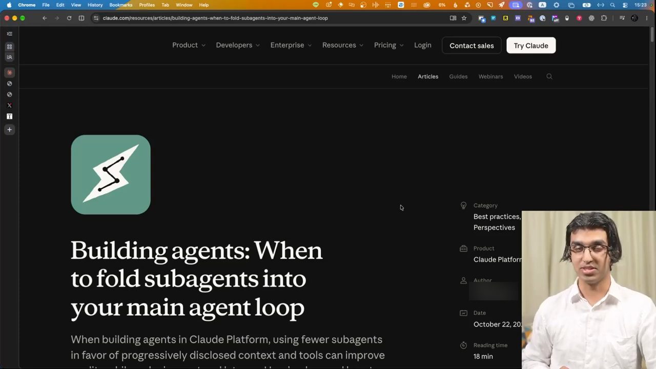 Trang bài viết Building agents: When to fold subagents into your main agent loop trên claude.com