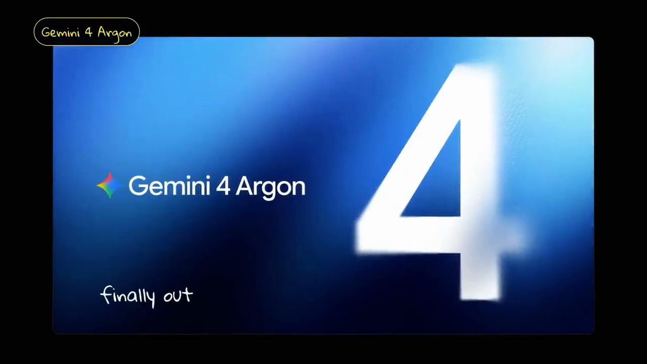 Màn hình Gemini 4 Argon với chữ số 4 lớn và dòng viết tay finally out