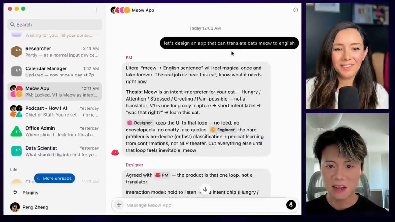 Group chat Meow App: PM, Designer và Engineer bàn ý tưởng app dịch tiếng mèo