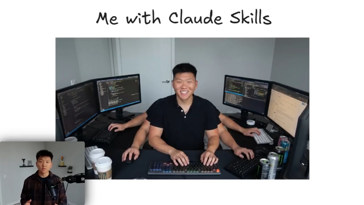 Slide Me with Claude Skills, Nate ngồi trước nhiều màn hình
