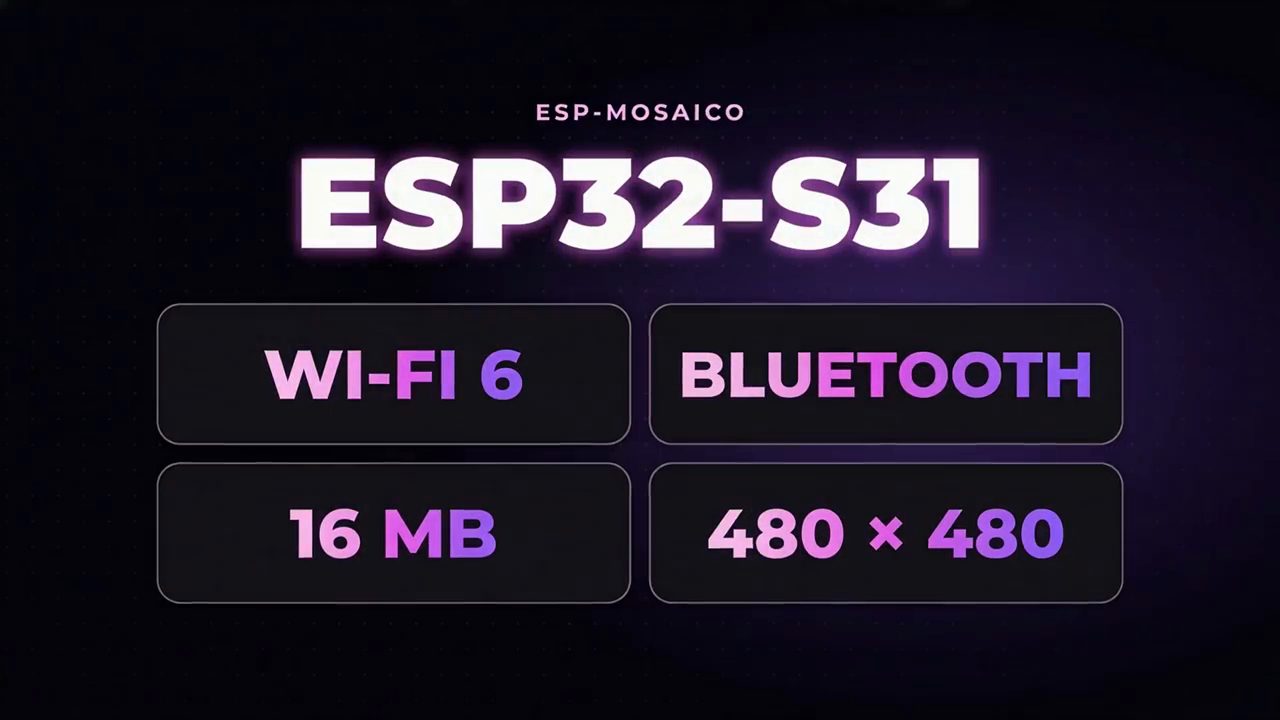 Thẻ đồ họa ESP-Mosaico ESP32-S31 với bốn ô Wi-Fi 6, Bluetooth, 16 MB, 480 x 480