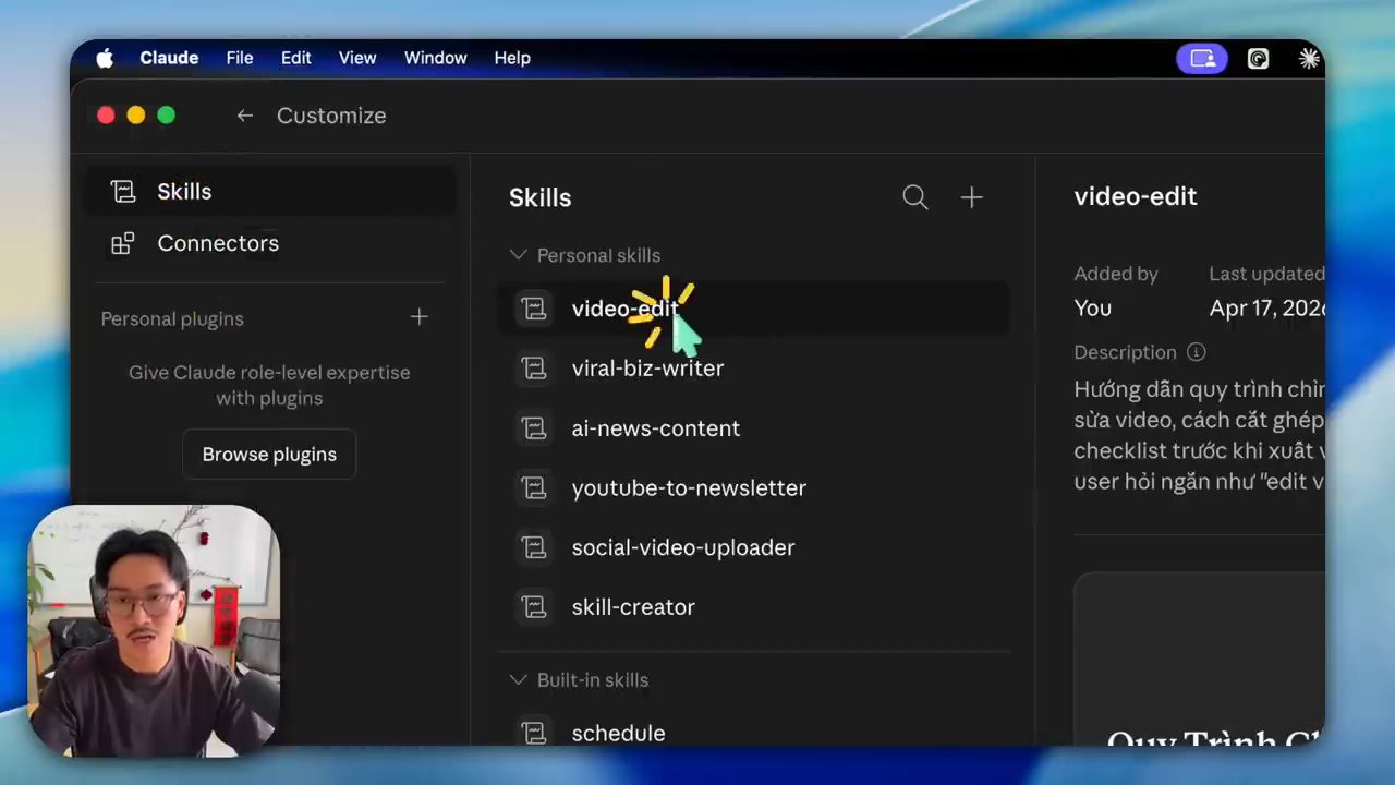 Skill video-edit mới xuất hiện đầu danh sách Personal skills