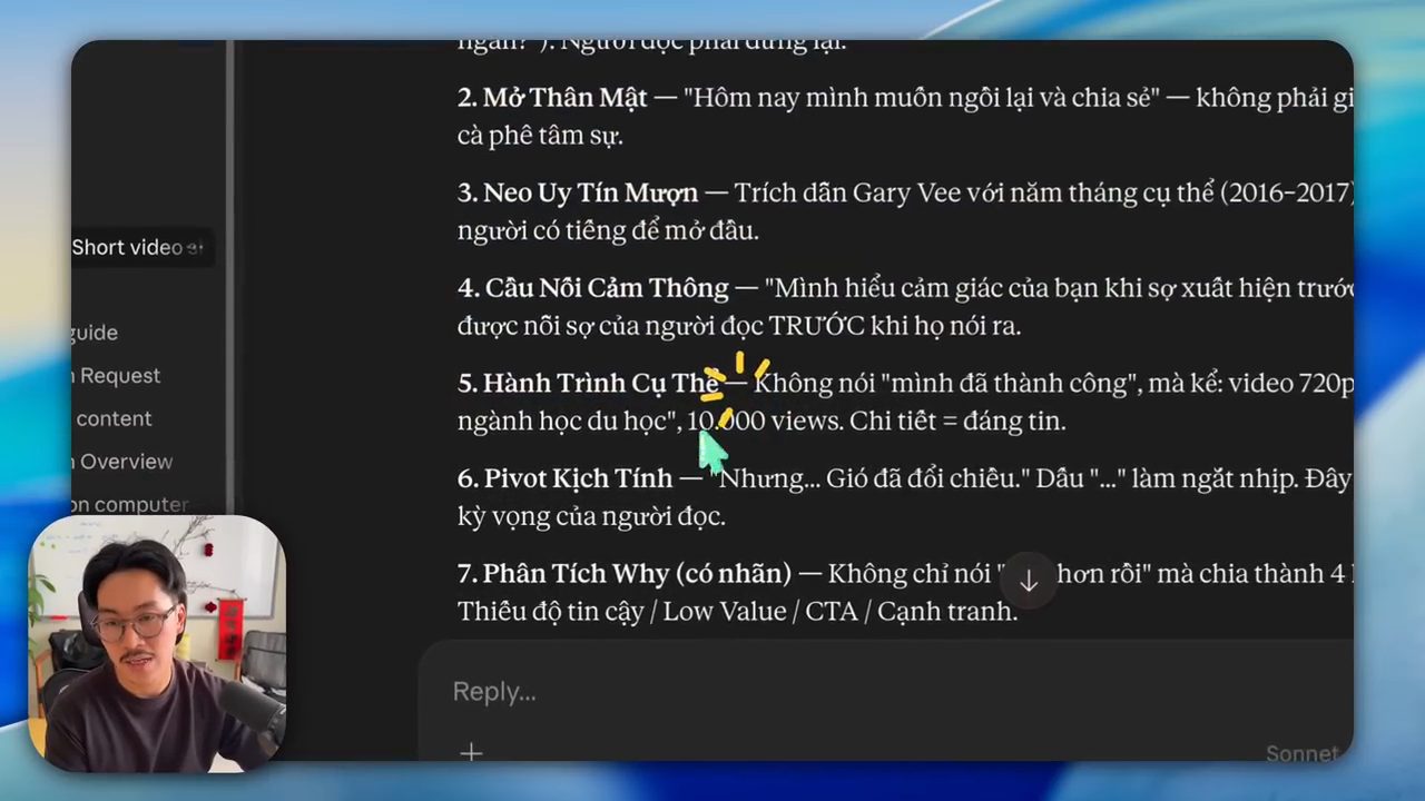 Claude liệt kê framework các bước trong cách viết của bài viral