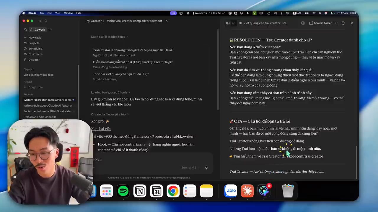 Phần cuối bài quảng cáo Trại Creator với RESOLUTION và CTA