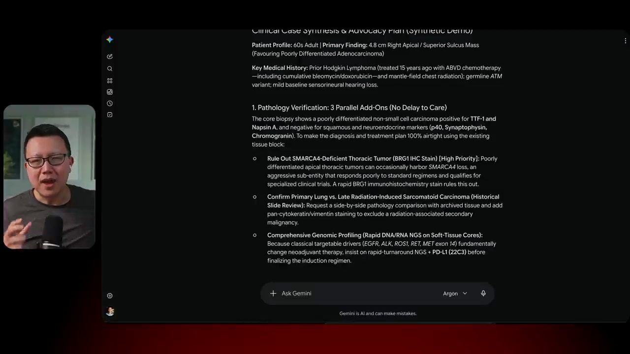 Câu trả lời của Gemini với tiêu đề Clinical Case Synthesis & Advocacy Plan (Synthetic Demo)